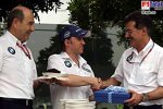 Peter Sauber (Ex-Formel-1-Teamchef), Nick Heidfeld (BMW Sauber F1 Team), Mario Theissen (BMW Motorsport Direktor) (BMW Sauber F1 Team)