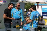 Flavio Briatore (Teamchef) (Renault), Giancarlo Fisichella (Renault), Heikki Kovalainen (Testfahrer) (Renault)