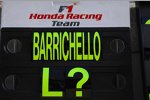 Das Boxenschild von Rubens Barrichello )Honda F1 Team)