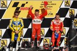 Siegerehrung mit Valentino Rossi, Loris Capirossi und Marco Melandri