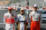 Die Rookies 2007: Lewis Hamilton (McLaren-Mercedes), Heikki Kovalainen (Renault), Adrian Sutil (Spyker) 