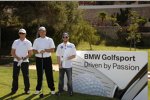 Segler Mark Bradford, Golf-Spielfer Jose Manuel Lara und Nick Heidfeld (BMW Sauber F1 Team) im Golfklub El Bosque in Valencia
