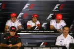 Oberer Reihe: Fernando Alonso (McLaren-Mercedes), Felipe Massa (Ferrari) und Pedro de la Rosa (McLaren-Mercedes); untere Reige: Rubens Barrichello  (Honda F1 Team) und Vitantonio Liuzzi (Toro Rosso) 
