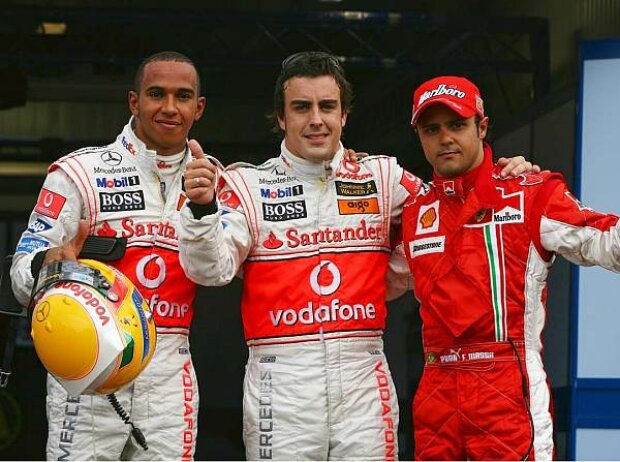 Titel-Bild zur News: Lewis Hamilton, Fernando Alonso und Felipe Massa