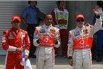 Felipe Massa (Ferrari), Lewis Hamilton und Fernando Alonso (McLaren-Mercedes) 