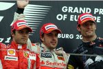 Felipe Massa (Ferrari), Fernando Alonso (McLaren-Mercedes) und Mark Webber (Red Bull) 