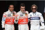Lewis Hamilton, Fernando Alonso (McLaren-Mercedes) und Nick Heidfeld (BMW Sauber F1 Team) 
