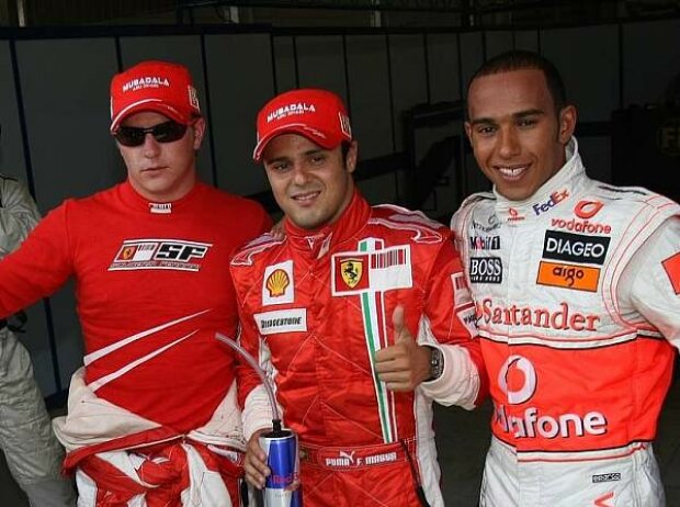 Titel-Bild zur News: Kimi Räikkönen, Felipe Massa und Lewis Hamilton