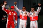Kimi Räikkönen (Ferrari), Lewis Hamilton und Fernando Alonso (McLaren-Mercedes) 