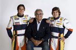 Nelson Piquet Jr., Flavio Briatore (Teamchef) und Fernando Alonso (Renault) 