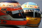 Die Helme von Nelson Piquet Jr. und Fernando Alonso (Renault) 