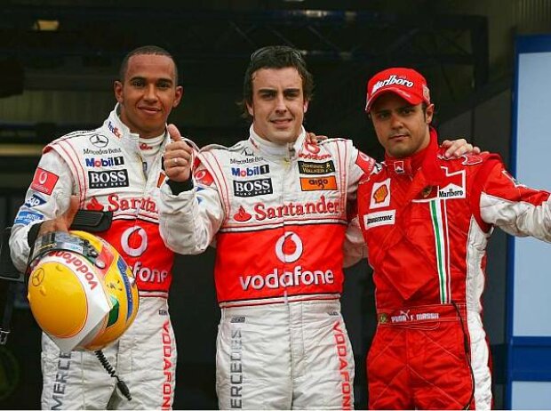 Lewis Hamilton, Fernando Alonso und Felipe Massa Lewis Hamilton, Fernando Alonso und Felipe Massa