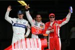 Robert Kubica (BMW Sauber F1 Team), Lewis Hamilton (McLaren-Mercedes) und Kimi Räikkönen (Ferrari) 