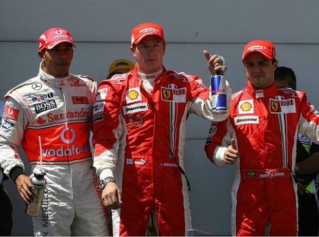 Titel-Bild zur News: Lewis Hamilton, Kimi Räikkönen und Felipe Massa