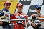 Valentino Rossi (Yamaha), Casey Stoner (Ducati) und Daniel Pedrosa (Honda)