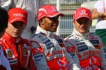 WM-Rivalen unter sich: Kimi Räikkönen, Lewis Hamilton und Heikki Kovalainen