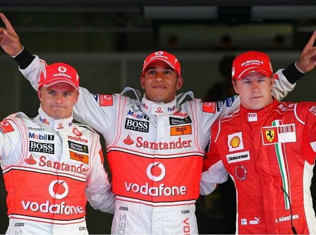 Titel-Bild zur News: Heikki Kovalainen, Lewis Hamilton und Kimi Räikkönen