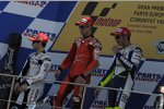 Siegerehrung mit Casey Stoner, Daniel Pedrosa und Valentino Rossi