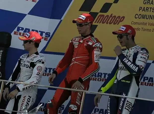 Dani Pedrosa; Casey Stoner; Valentino Rossi Titel-Bild zur News: Dani Pedrosa; Casey Stoner; Valentino Rossi
