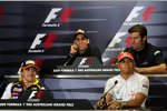 Oben: Sebastien Buemi (Toro Rosso) und Mark Webber (Red Bull); unten: Fernando Alonso (Renault) und Lewis Hamilton (McLaren-Mercedes) 