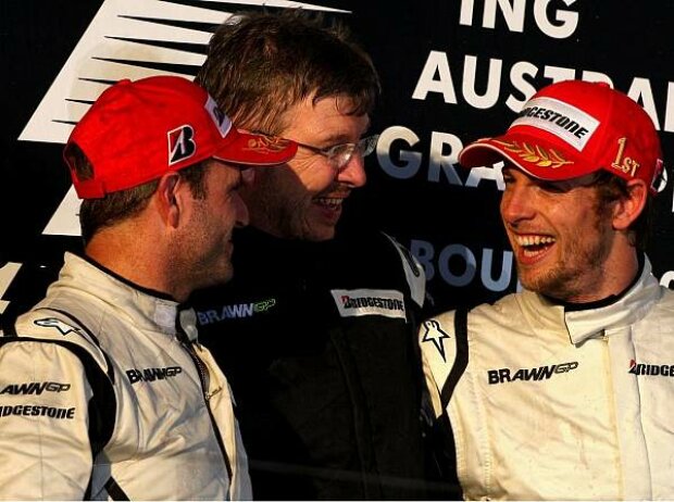 Titel-Bild zur News: Rubens Barrichello, Ross Brawn und Jenson Button, Melbourne, Albert Park