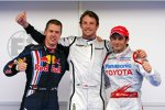 Sebastian Vettel (Red Bull), Jenson Button (Brawn) und Jarno Trulli (Toyota) 