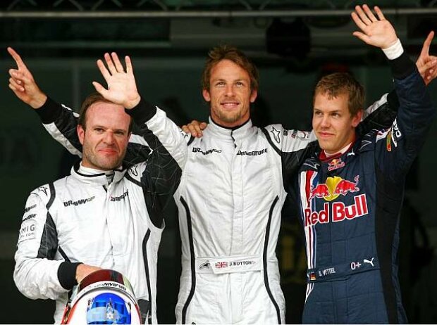 Titel-Bild zur News: Rubens Barrichello, Jenson Button und Sebastian Vettel