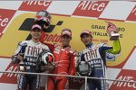 Jorge Lorenzo (Yamaha), Casey Stoner (Ducati) und Valentino Rossi (Yamaha)