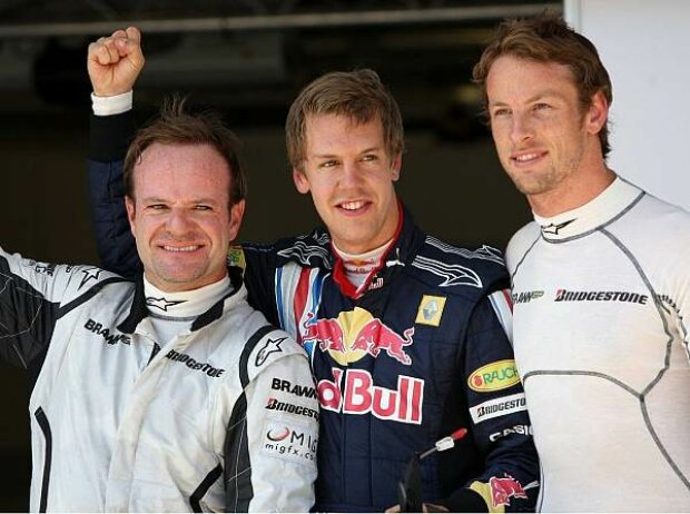 Titel-Bild zur News: Rubens Barrichello, Sebastian Vettel und Jenson Button