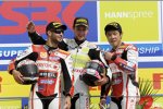 Michel Fabrizio, Jonathan Rea und Noriyuki Haga