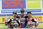 Max Biaggi (Aprilia), Ben Spies (Yamaha) und Noriyuki Haga (Ducati)