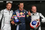 Jenson Button (Brawn), Mark Webber (Red Bull) und Rubens Barrichello (Brawn)