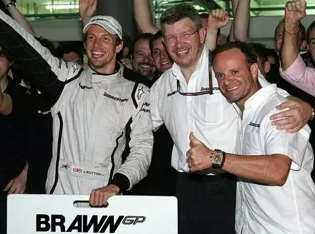 Titel-Bild zur News: Jenson Button, Rubens Barrichello, Ross Brawn (Teamchef)