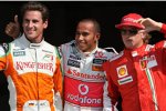 Adrian Sutil (Force India), Lewis Hamilton (McLaren-Mercedes) und Kimi Räikkönen (Ferrari) 