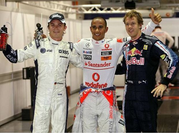 Titel-Bild zur News: Nico Rosberg, Lewis Hamilton und Sebastian Vettel