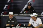 Rubens Barrichello, Sebastian Vettel und Jenson Button in der Donnerstags-Pressekonferenz