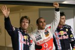 Sebastian Vettel (Red Bull), Lewis Hamilton (McLaren-Mercedes) und Mark Webber (Red Bull)