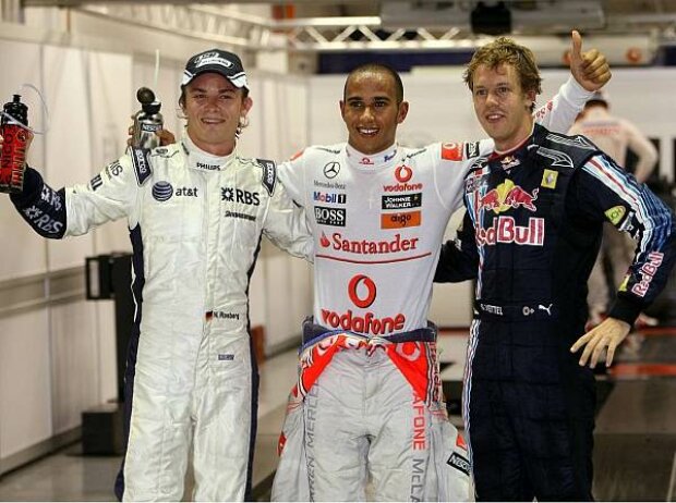Nico Rosberg, Lewis Hamilton und Sebastian Vettel Nico Rosberg, Lewis Hamilton und Sebastian Vettel