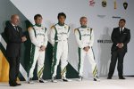 Tony Fernandez (Teamchef), Heikki Kovalainen (Lotus), Jarno Trulli (Lotus), Mike Gascoyne, Fairuz Fauzy (Lotus) 
