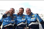 Alain Menu, Yvan Muller und Robert Huff (Chevrolet) feiern ihren Dreifachtriumph