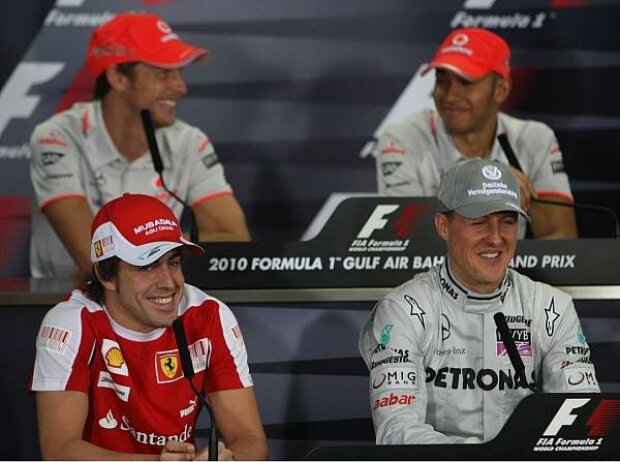 Titel-Bild zur News: Lewis Hamilton, Jenson Button, Fernando Alonso, Michael Schumacher