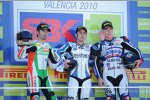 Max Biaggi (Aprilia), Leon Haslam (Alstare) und James Toseland (Yamaha)