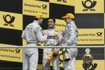 Podium mit drei Mercedes-Piloten