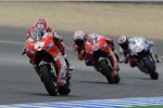 Nicky Hayden, Casey Stoner (Ducati) und Jorge Lorenzo (Yamaha)