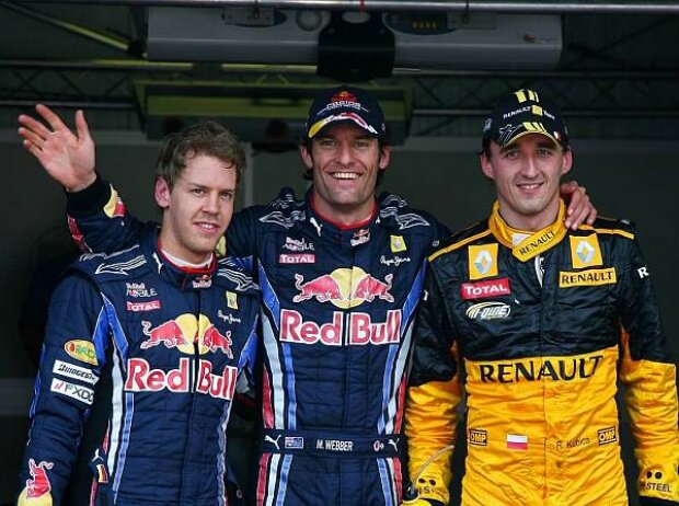 Titel-Bild zur News: Mark Webber, Robert Kubica, Sebastian Vettel