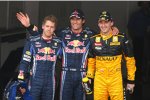 Sebastian Vettel (Red Bull), Mark Webber (Red Bull) und Robert Kubica (Renault)