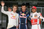 Sebastian Vettel (Red Bull), Mark Webber (Red Bull) und Lewis Hamilton (McLaren) 