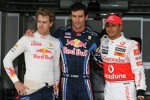 Sebastian Vettel (Red Bull), Mark Webber (Red Bull) und Lewis Hamilton (McLaren) 