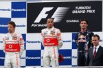 Jenson Button (McLaren), Lewis Hamilton (McLaren) und Mark Webber (Red Bull) 