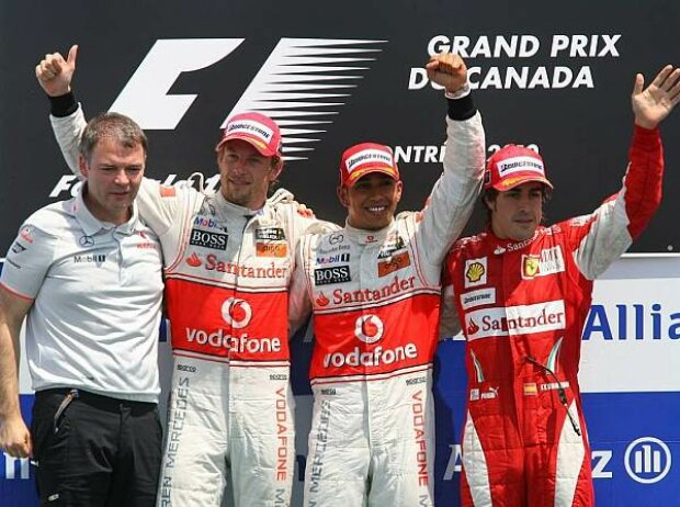 Jenson Button, Lewis Hamilton und Fernando Alonso Jenson Button, Lewis Hamilton und Fernando Alonso